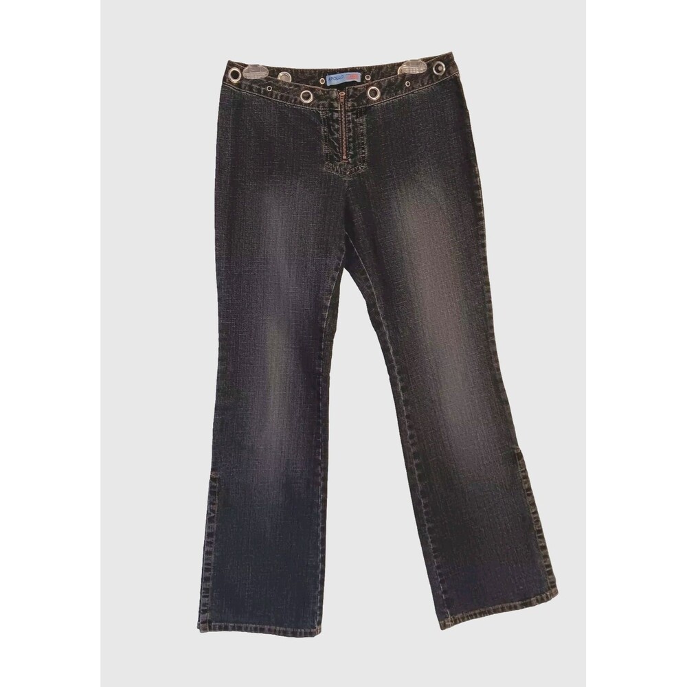 Vtg. Apollo Jeans Made in USA Size 9/10 Gromet Waist Detail Wide Legs w/Slits